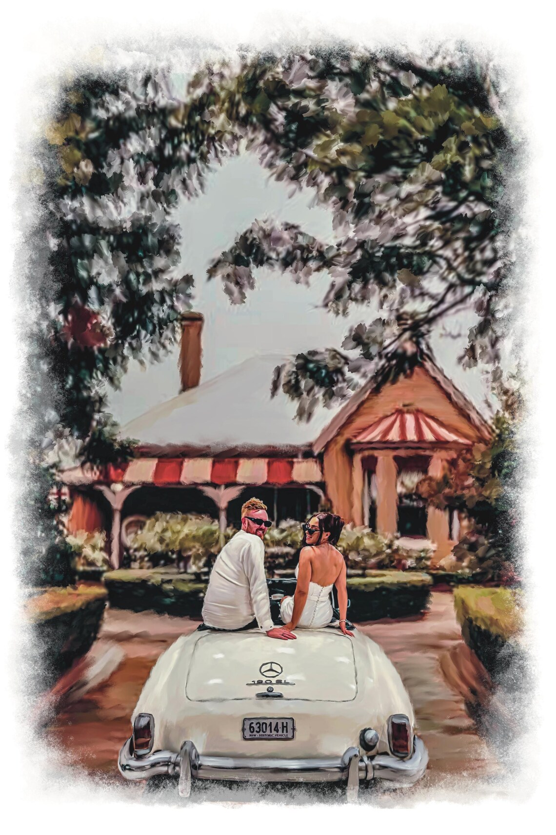 Custom Watercolor Couple Portrait With a Golden Retriever Puppy Poster - Image 5