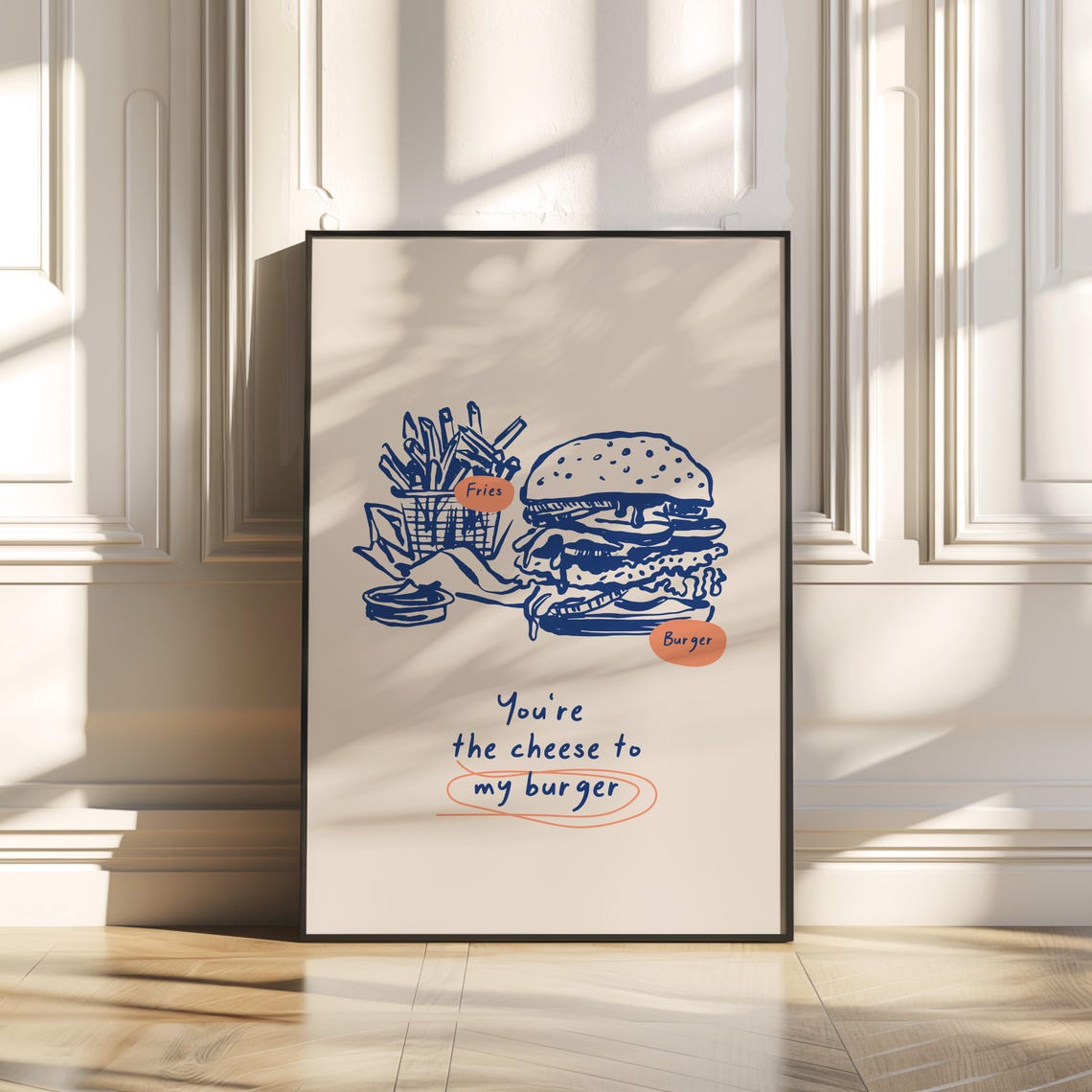 Burger And Fries Wall Art Wall Art For Take Away Shop Fast Food Poster Cute Retro Wall Art Minimalist Wall Art Food Art Poster