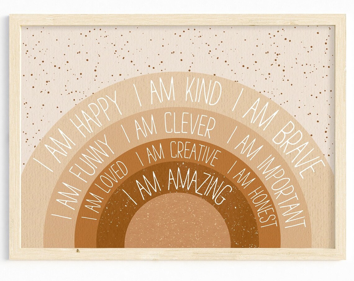 Rainbow Affirmation Nursery Art Print, Boho Neutral