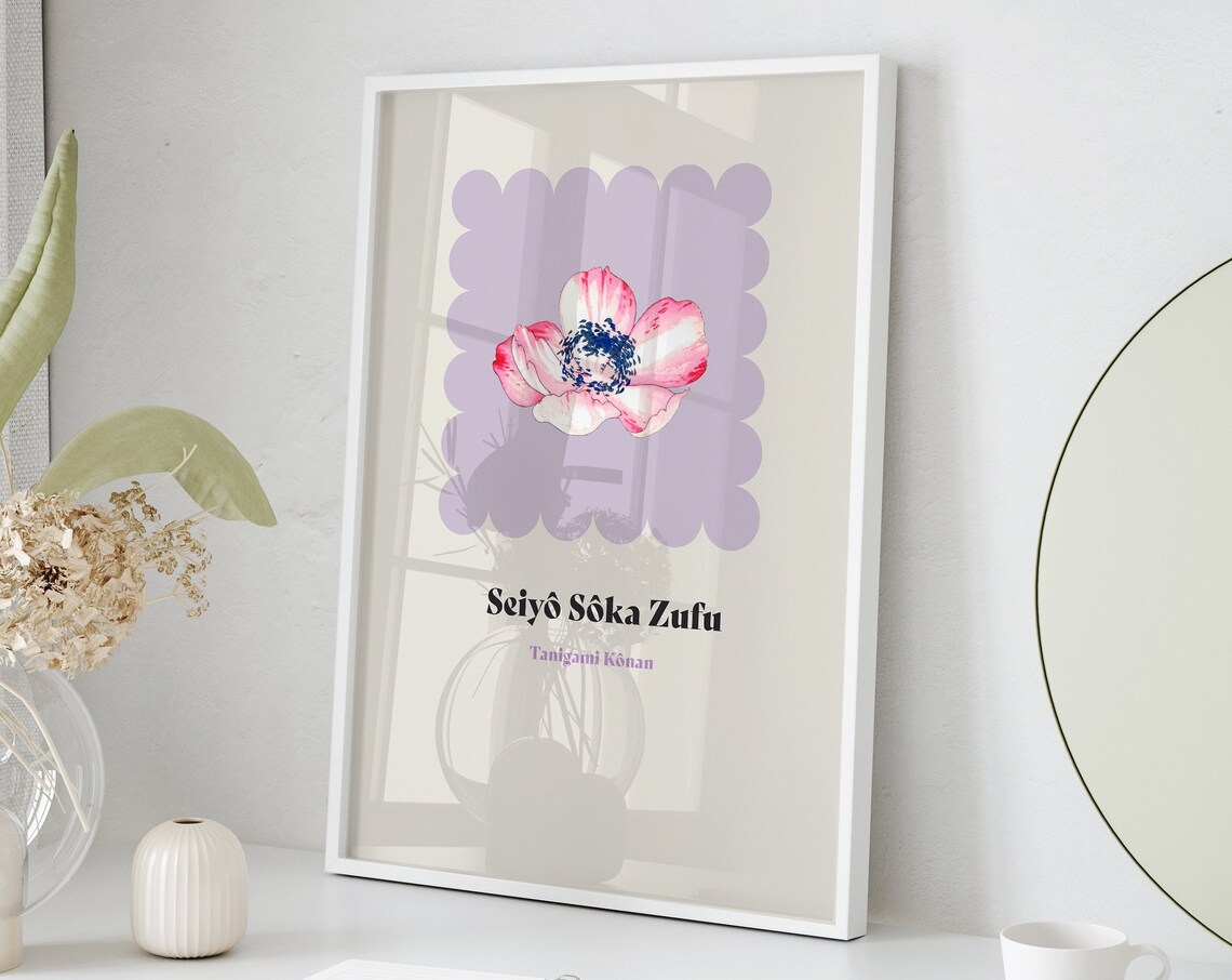 Tanigami Konan Seiyo Soka Zufu Pink Anemone Botanical Art Poster