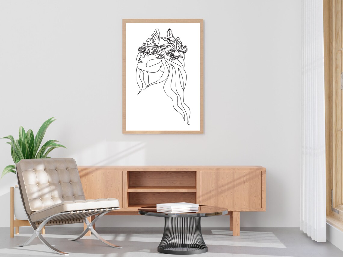 Woman Butterfly Crown One Line Art Flowing Hair Beauty Poster - Image 4