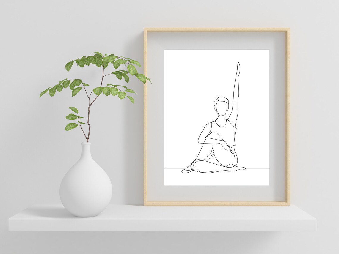 Seated Yoga Twist Pose Woman One Line Drawing Mindfulness Art Poster - Image 2