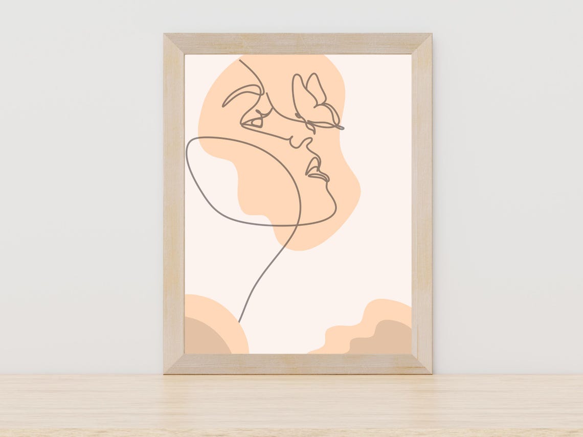 Abstract Woman Line Art With Butterfly Modern Minimalist Poster