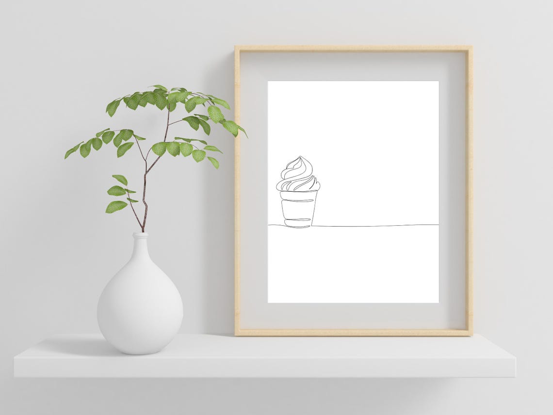 Soft Serve Ice Cream Cup Single Line Art Minimalist Kitchen Poster - Image 2