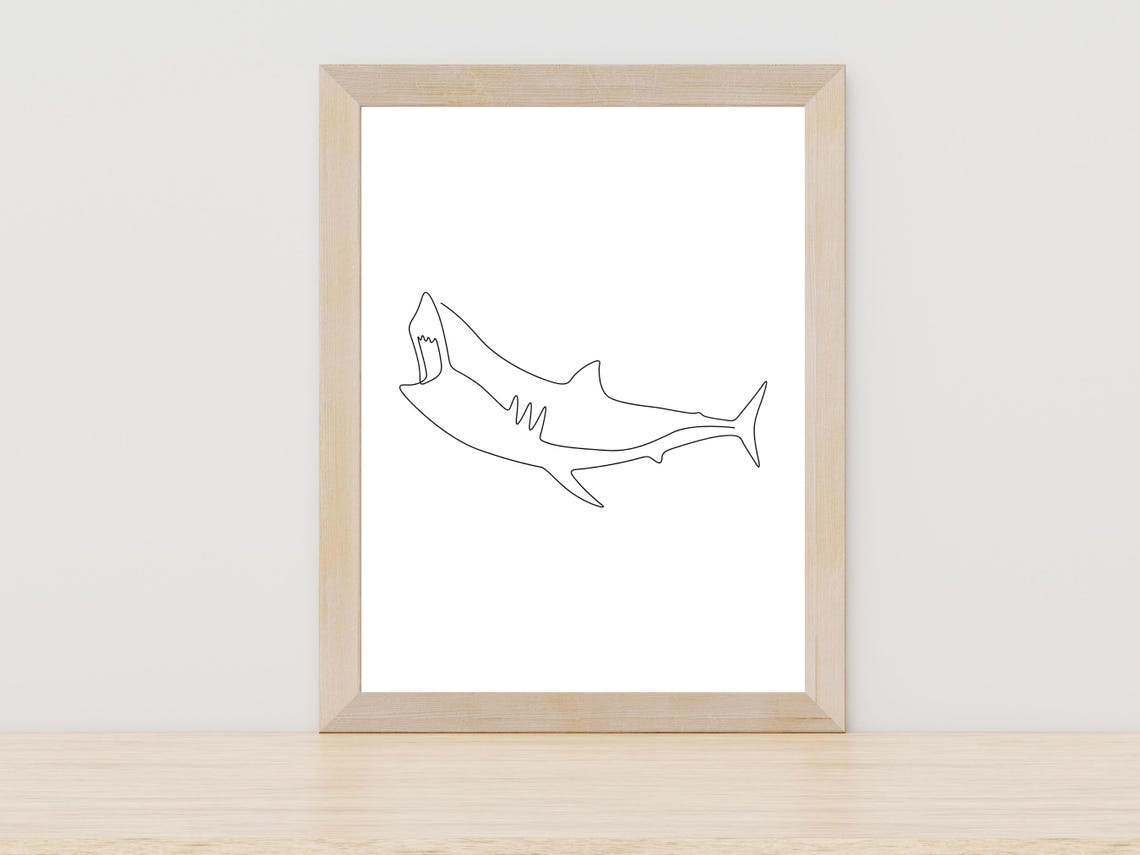Shark Single Line Art Minimalist Ocean Animal Sea Life Poster