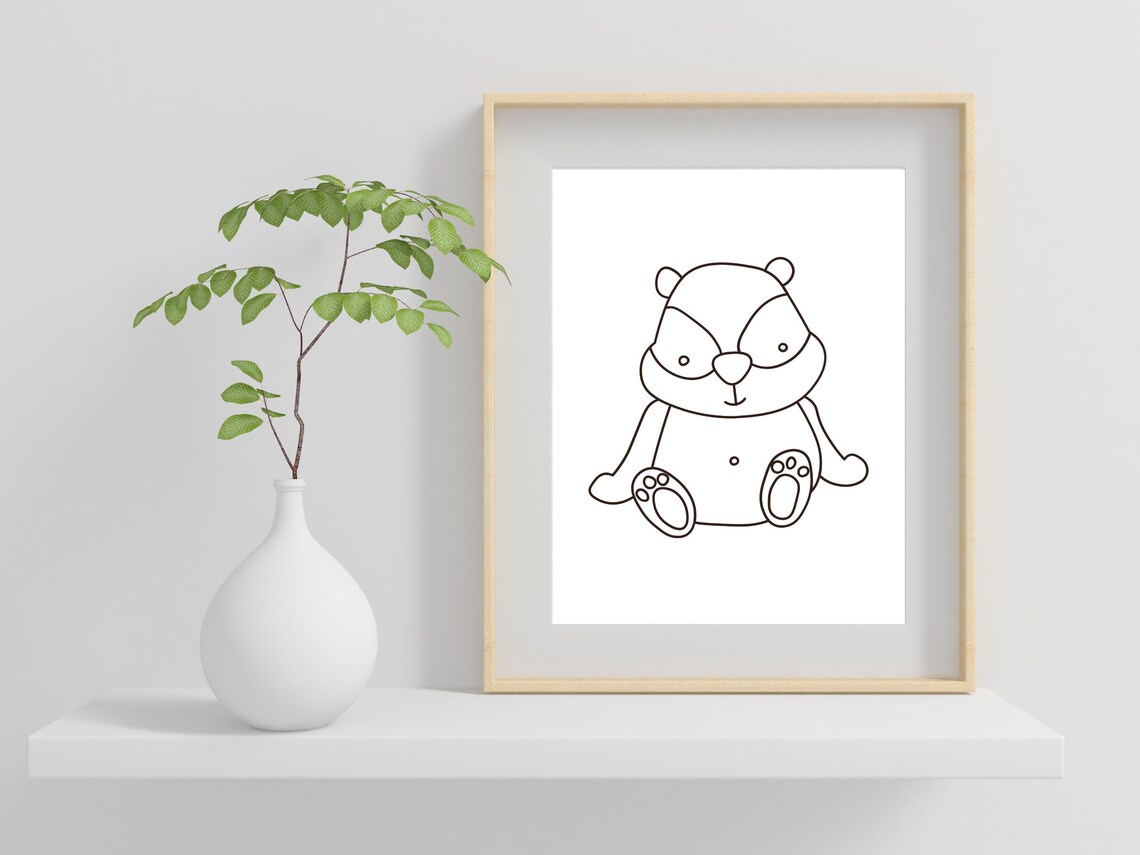 Cute Cartoon Baby Bear Line Drawing Nursery Animal Kids Wall Art - Image 2