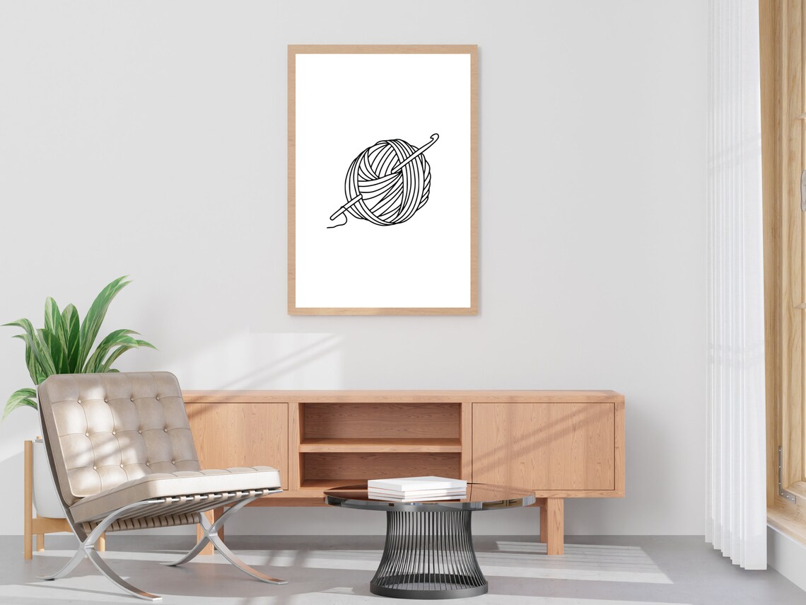 Ball Of Yarn With Crochet Hook Line Art Crocheter Craft Gift Poster - Image 4