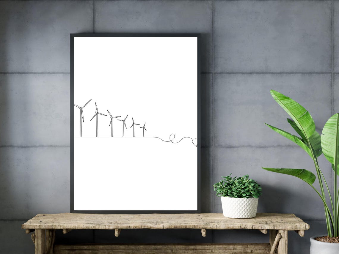 Wind Turbines Single Line Art Renewable Energy Environment Poster - Image 3