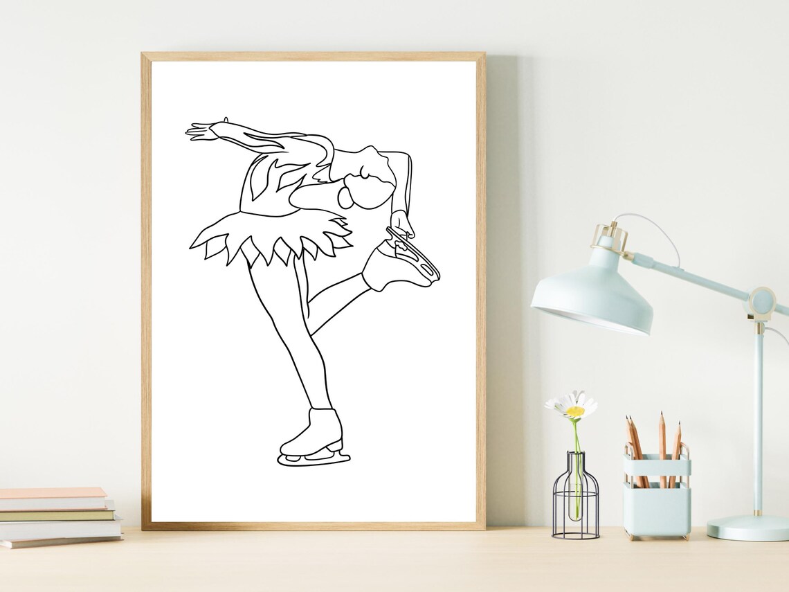 Female Figure Skater Blade Grab Spiral Line Art Sport Poster - Image 2
