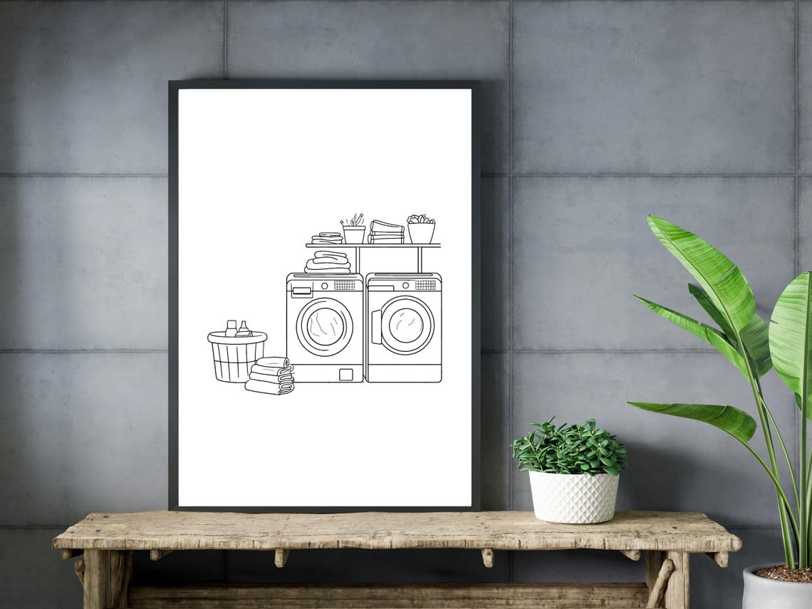 Washer Dryer With Laundry Basket Line Art Laundry Room Decor Poster - Image 3