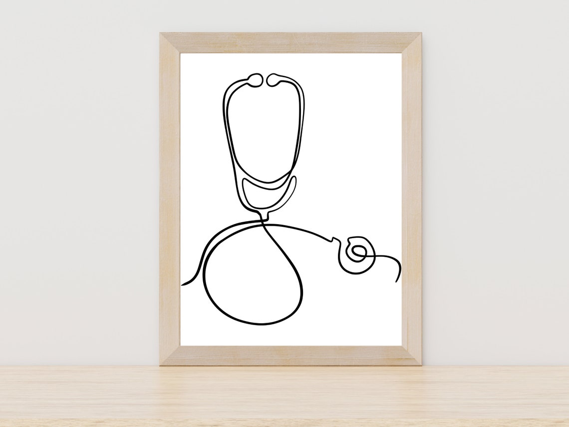 Stethoscope One Line Drawing Minimalist Doctor Nurse Gift Art Poster