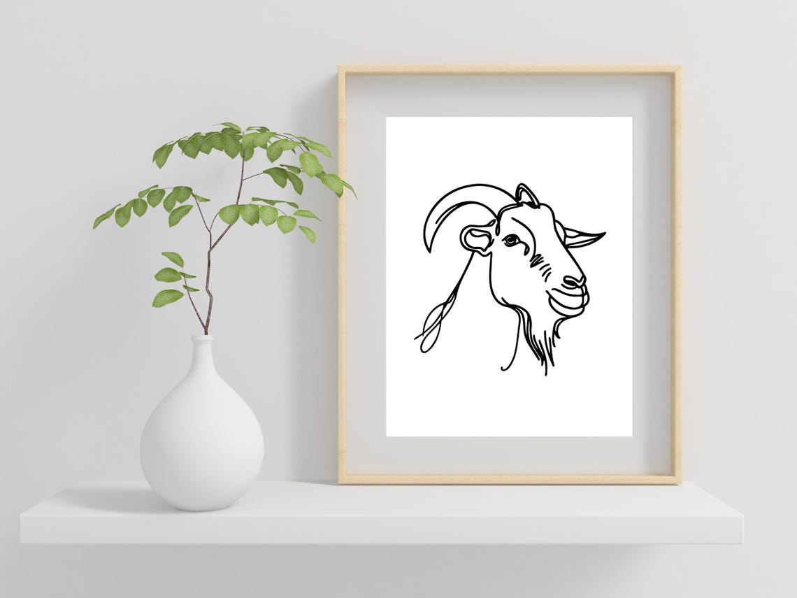 Continuous Line Art Goat Head Farm Animal Sketch Drawing Poster - Image 2