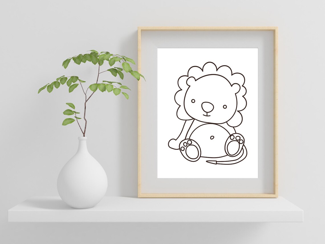 Baby Lion Line Art Cute Cub Nursery Safari Animal Decor Poster - Image 2
