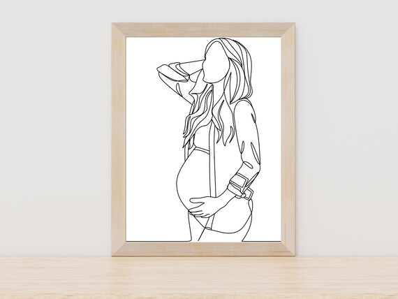 Pregnant Woman Line Art Expecting Mother Maternity Wall Poster