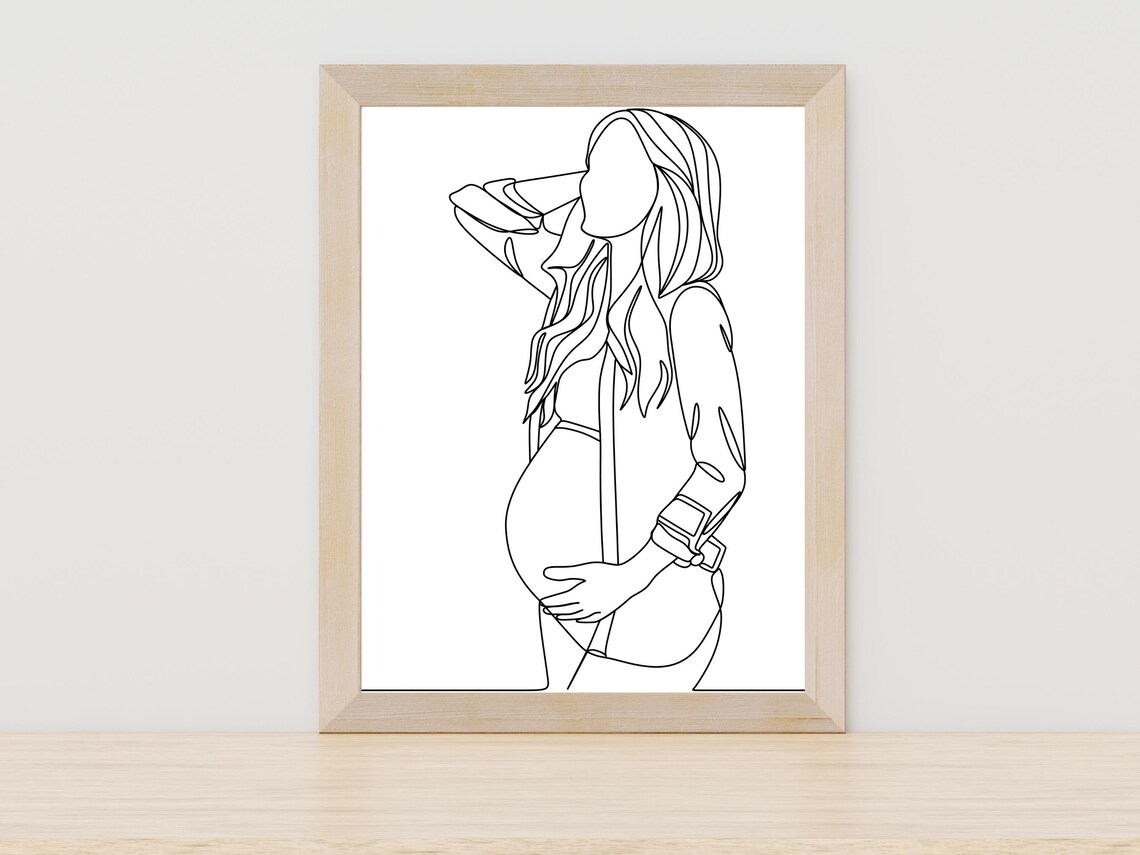 Pregnant Woman Line Art Expecting Mother Maternity Wall Poster