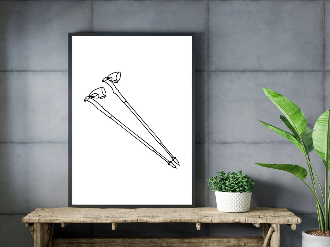 Ski Poles One Line Drawing Minimalist Winter Sports Theme Poster - Image 3