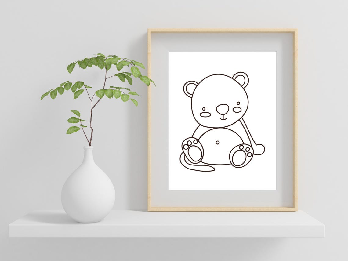 Sweet Cute Kawaii Teddy Bear Line Art Nursery Animal Decor Poster - Image 2