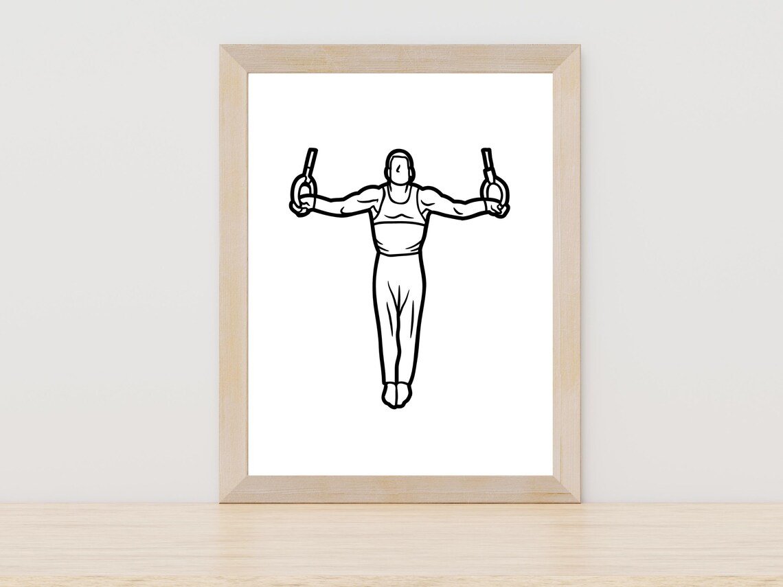 Male Gymnast On Still Rings Line Art Strength Sports Decor Poster