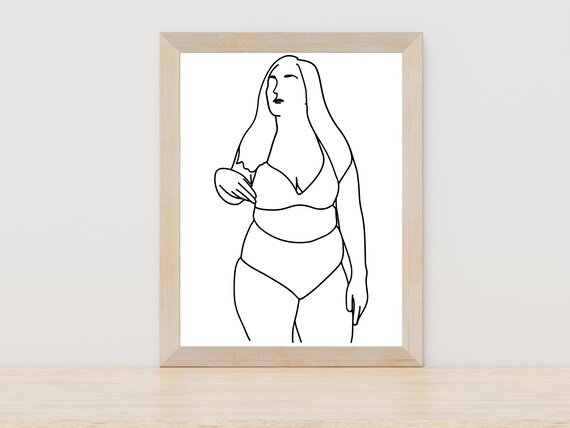 Confident Plus Size Woman Standing Line Art Body Positive Art Poster