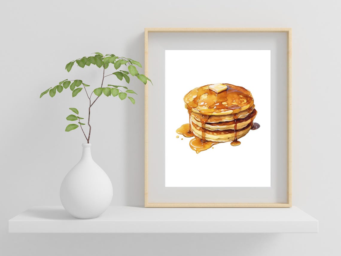 Stack Of Pancakes With Syrup Watercolor Breakfast Kitchen Art Poster - Image 2
