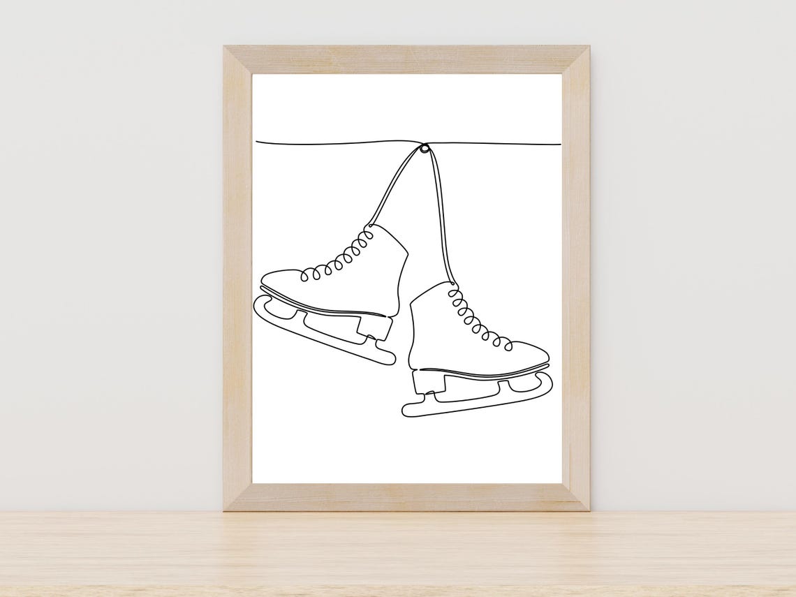 Hanging Ice Skates Pair Minimalist One Line Art Winter Poster