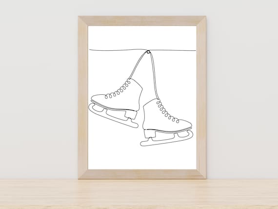 Ice Skates One Line Art Figure Skating Shoes Art Pair Of Skates Line Art Minimal Ice Skating Drawing Black And White Minimal Wall Art