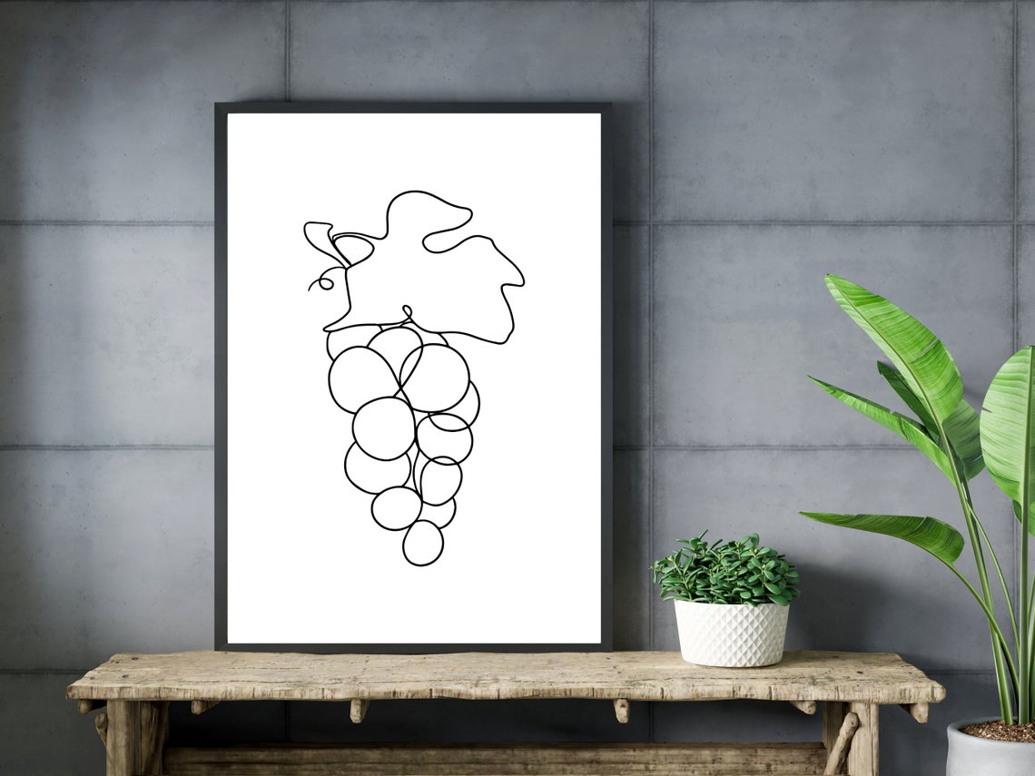 Wine Grapes One Line Art Vine Kitchen Bar Decor Wall Art Gift - Image 3