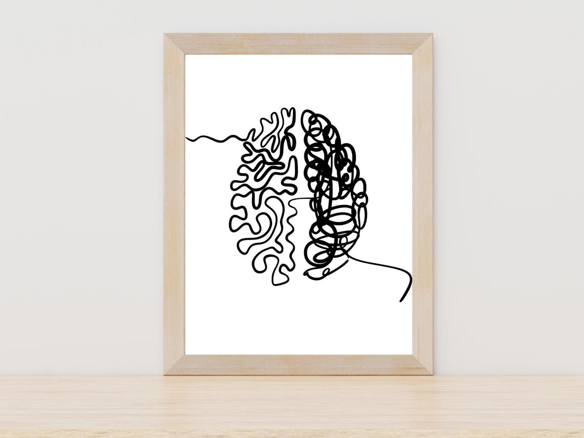 Human Brain Two Hemispheres Line Art Science Anatomy Office Poster