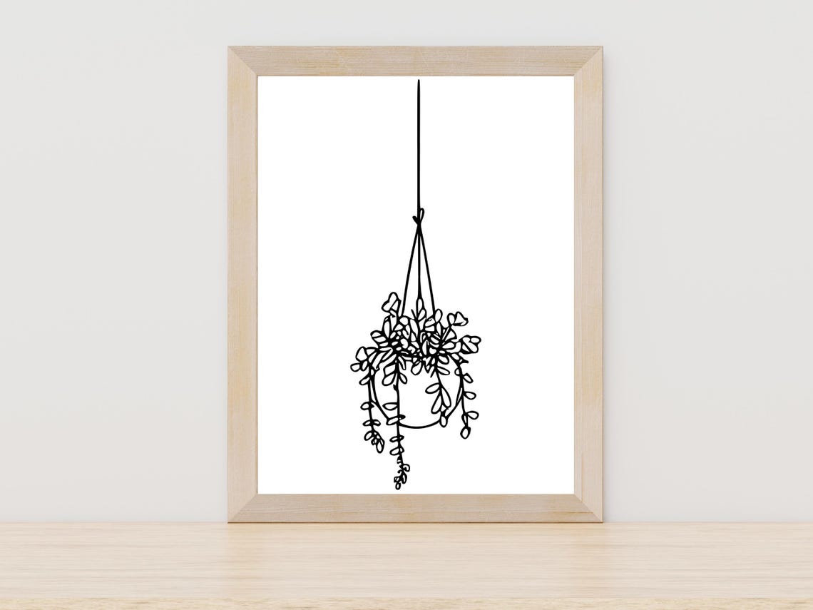 Hanging Pothos Plant Macrame Modern Line Art Botanical Decor Print