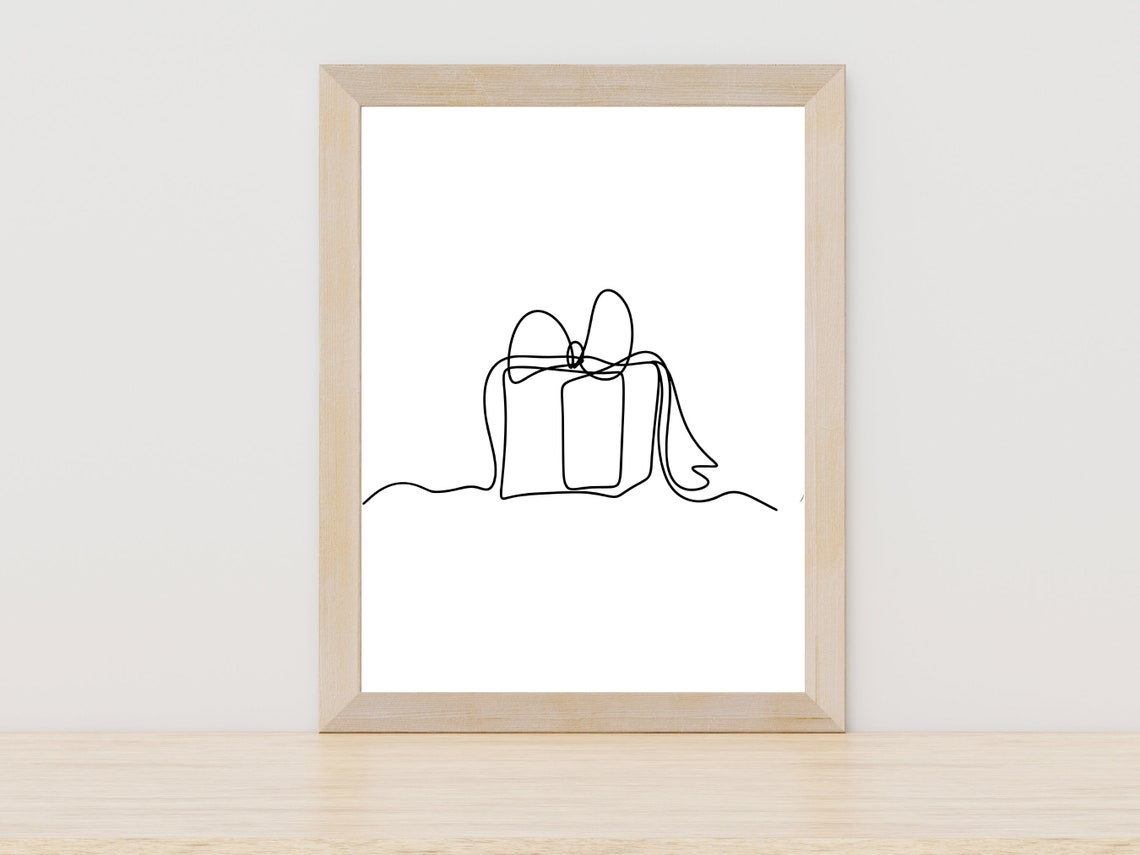 Gift Box One Line Drawing Minimalist Birthday Present Art Poster