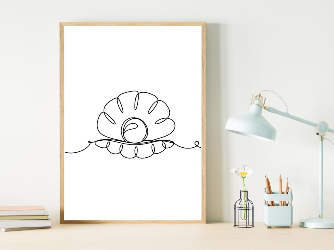 Pearl Clam Shell One Line Art Ocean Coastal Beach Decor Wall Art - Image 2