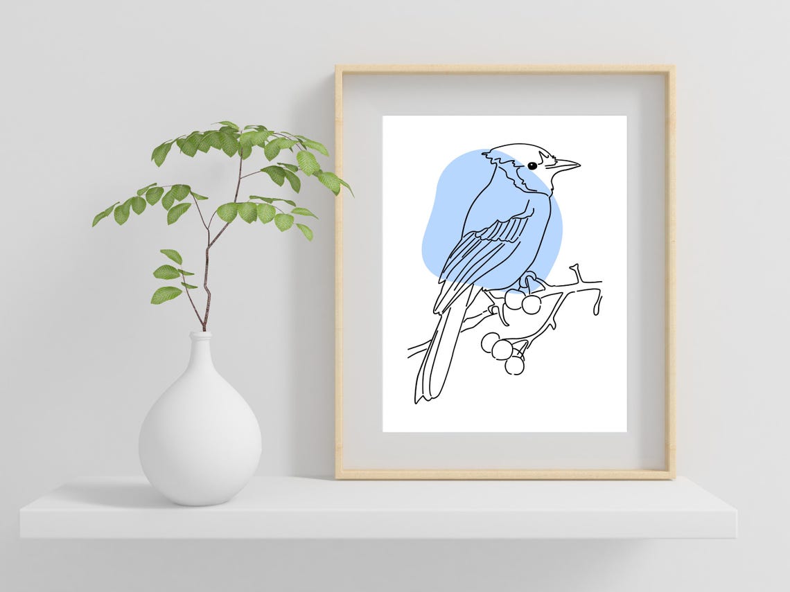 Sweet Bluebird On Berry Branch Minimalist Blue Bird Art Print - Image 2