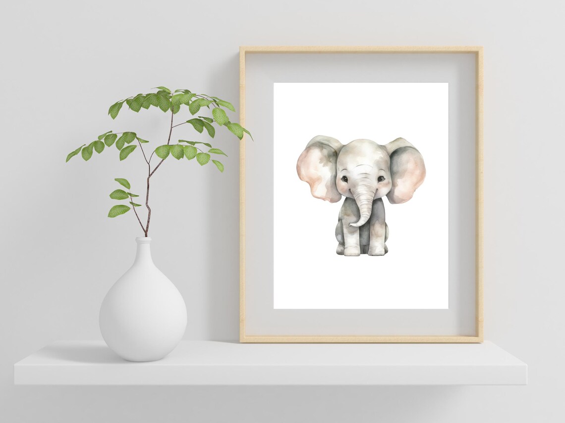 Cute Baby Elephant Watercolor Painting Nursery Animal Wall Art - Image 2