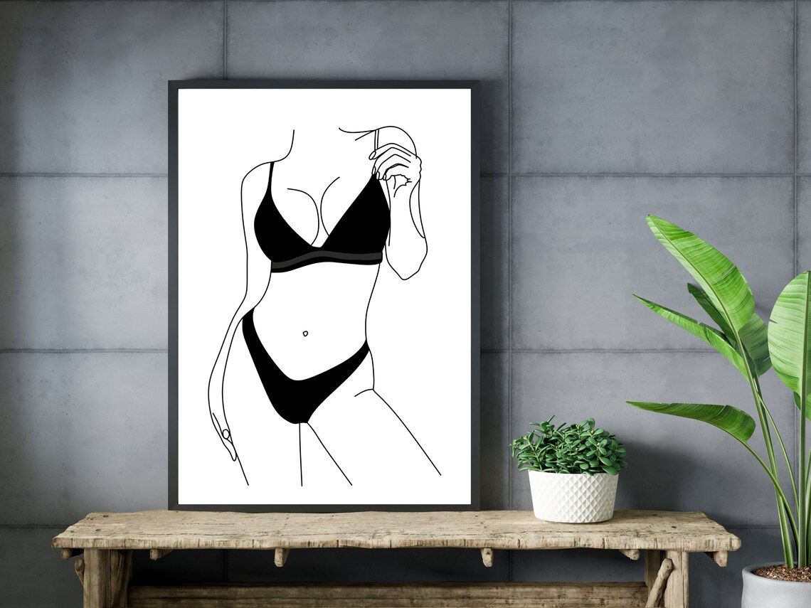 Elegant Female Figure Bikini Minimalist Body Line Art Drawing Print - Image 3
