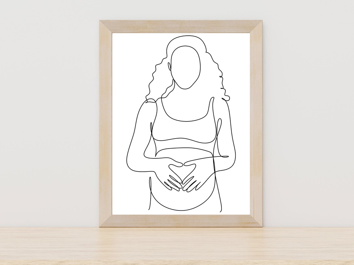 Pregnant Woman Hands Heart Belly Single Line Art Maternity Poster
