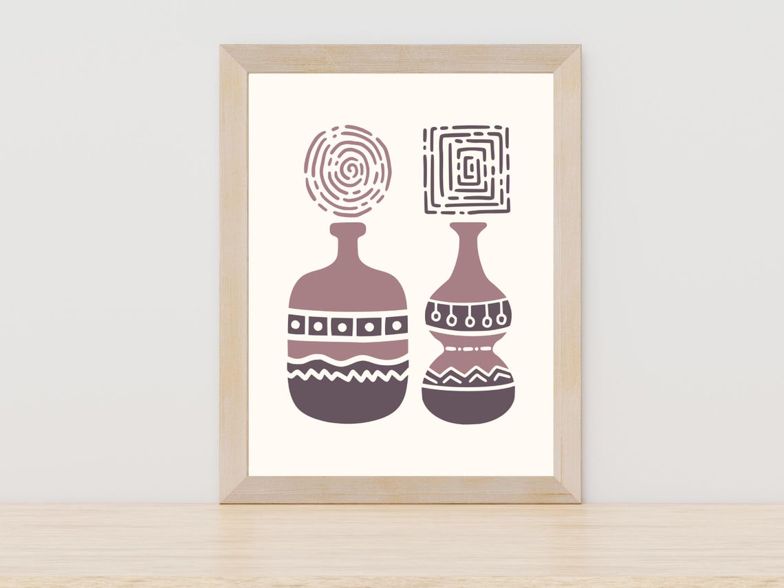 Abstract Patterned Vases Mauve Mid Century Modern Art Poster