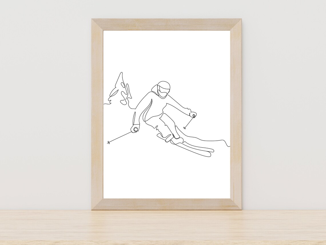 Downhill Skier One Line Art Skiing Winter Sport Decor Wall Art