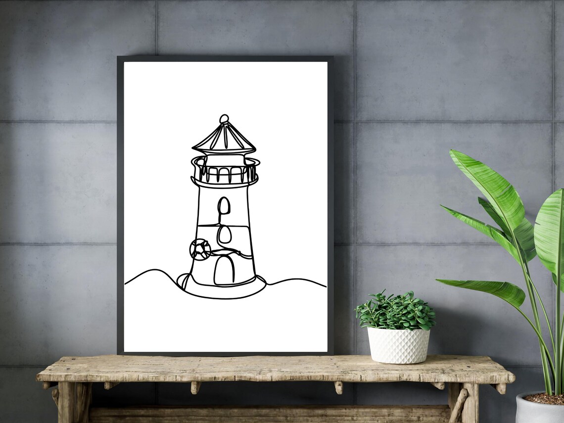 Lighthouse By The Sea Minimalist One Line Art Coastal Poster - Image 3