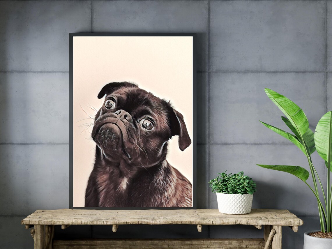 Cute Black Pug Puppy Painting Adorable Dog Portrait Print Gift - Image 3