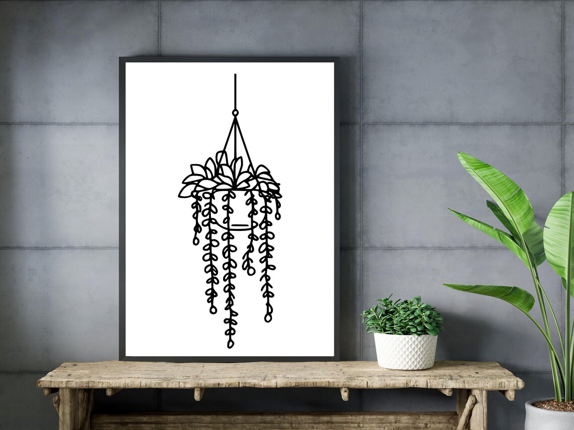 Hanging Succulent Plant One Line Drawing Botanical Minimalist Poster - Image 3