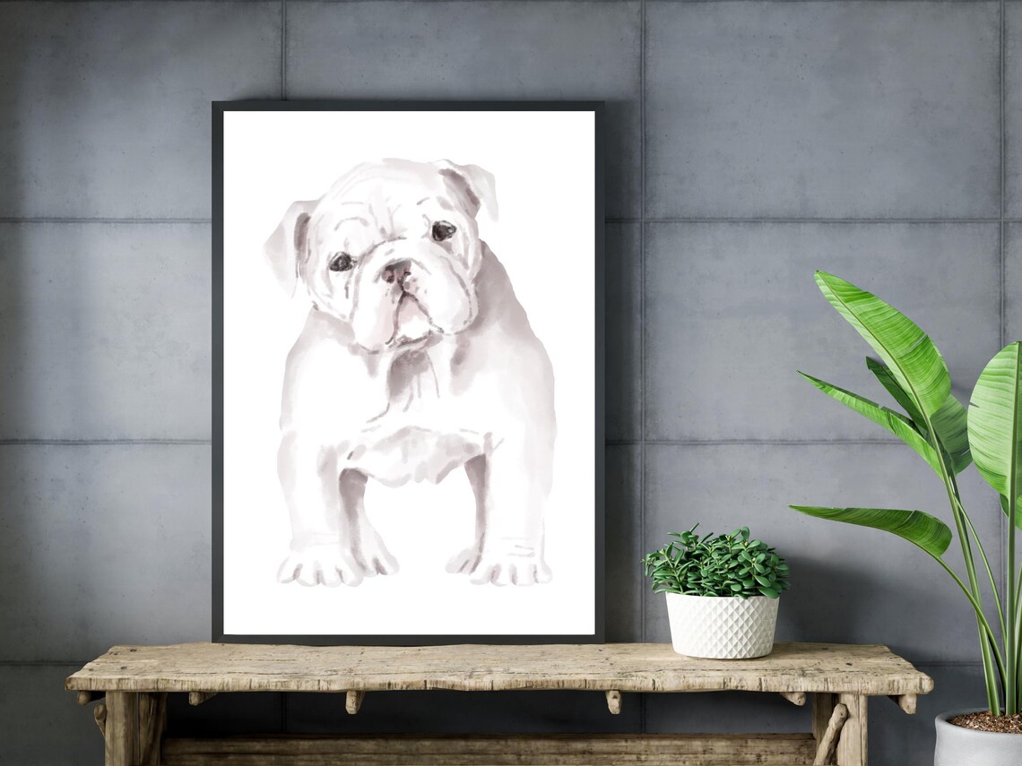 White English Bulldog Puppy Watercolor Sweet Dog Portrait Art Poster - Image 3