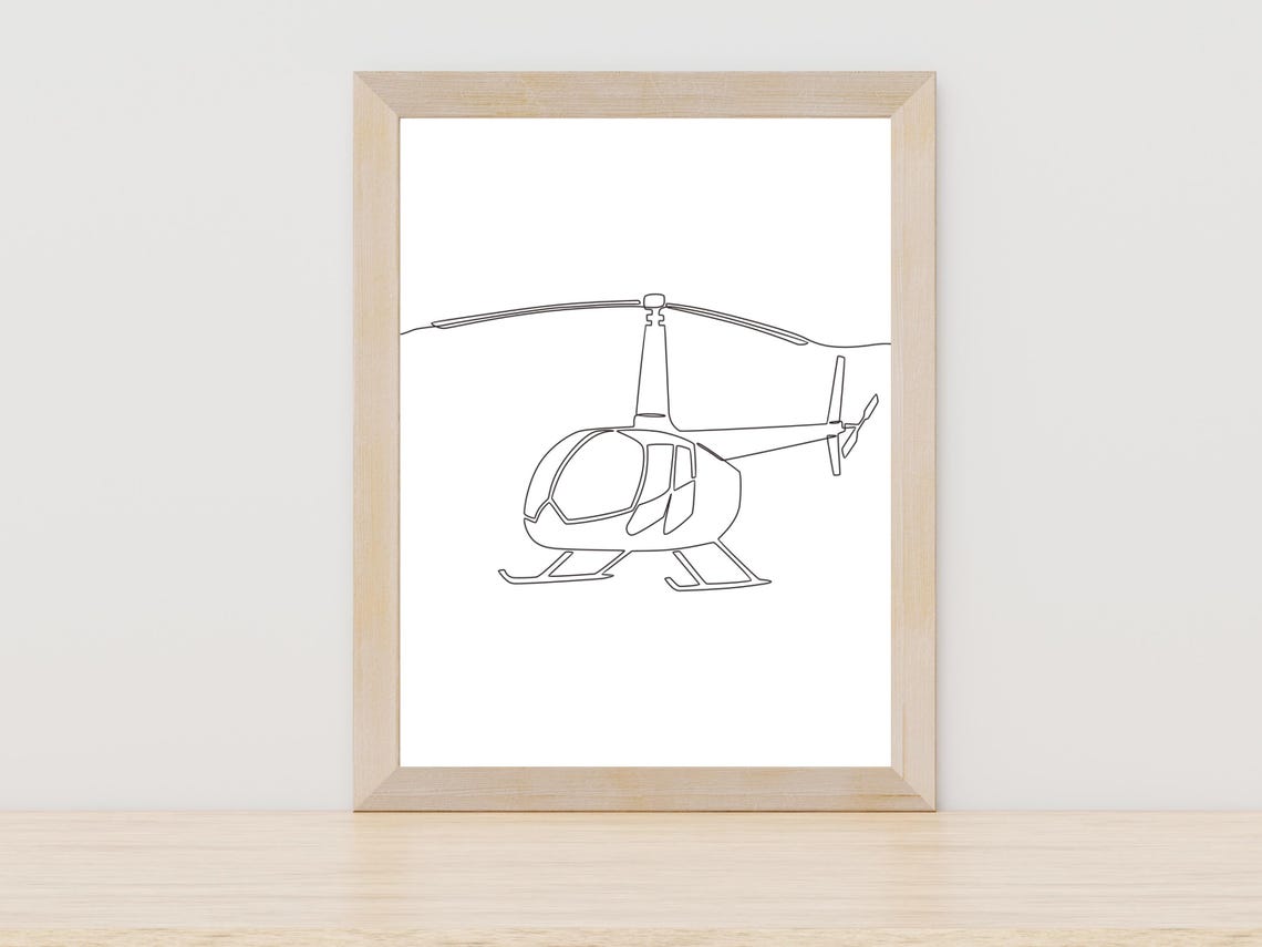 Helicopter Continuous One Line Art Drawing Aviation Pilot Gift Poster