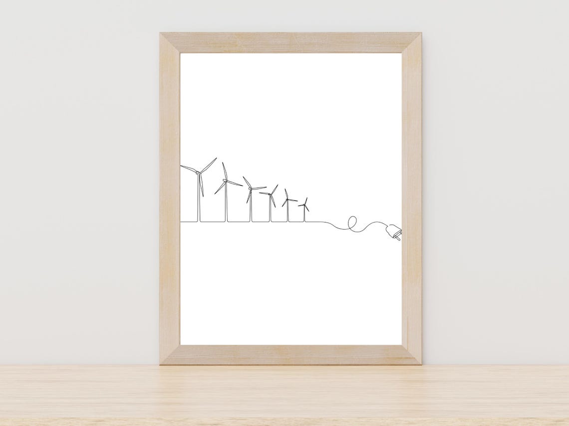 Wind Turbines Single Line Art Renewable Energy Environment Poster