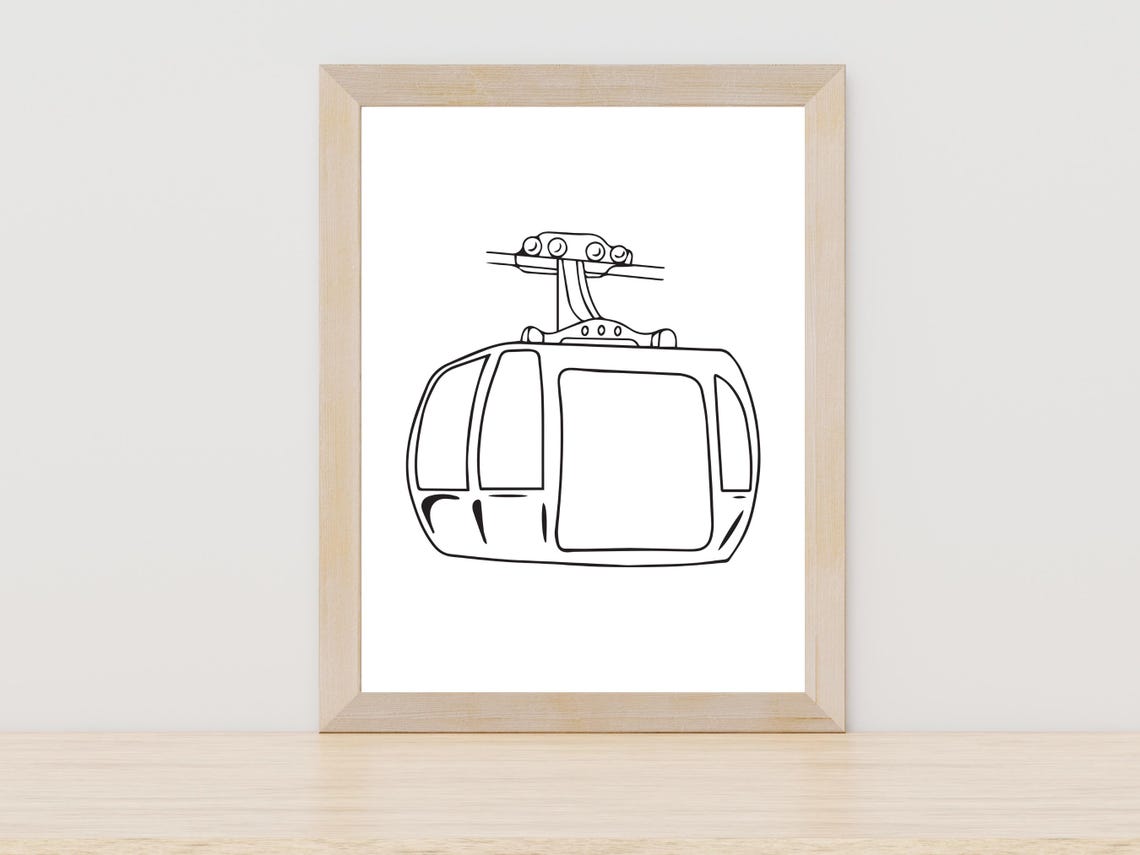 Ski Gondola Cable Car One Line Drawing Mountain Travel Art Poster