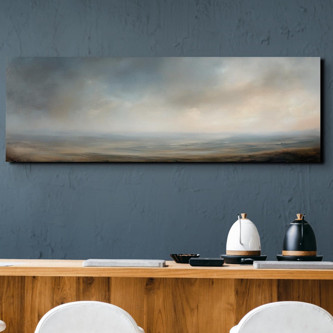 Misty Gray Moorland Under Soft Clouds Moody Landscape Art Poster