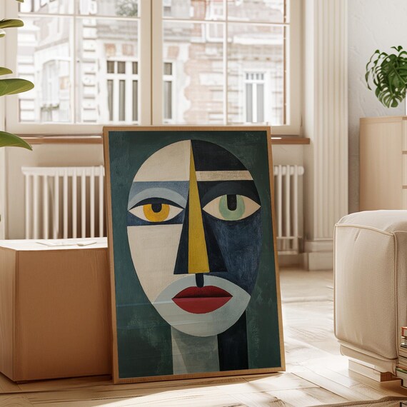 Cubist Abstract Face Split Geometric Modern Portrait Art Poster
