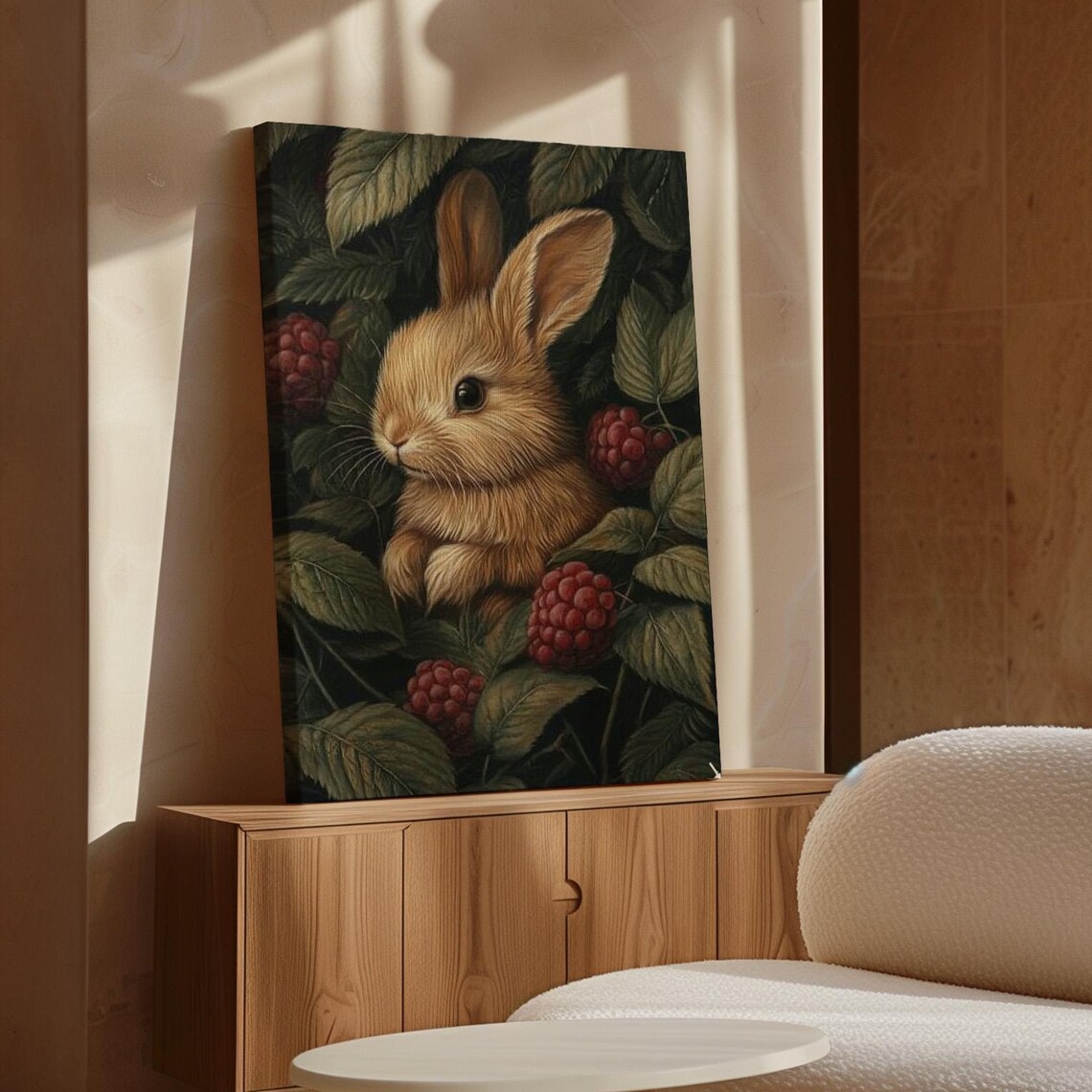 Bunny Rabbit Among Ripe Raspberries Dark Moody Woodland Animal Poster