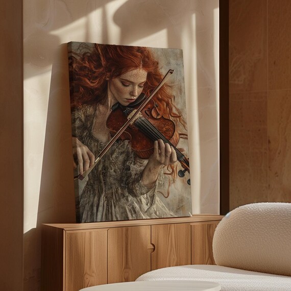 Red Haired Violinist Vintage Graceful Musician Portrait Poster