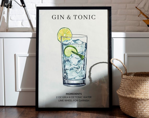Gin Tonic Watercolor Retro Cocktail Art Print