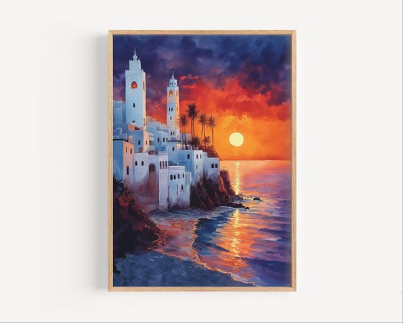 Rabat Morocco Watercolor Painting Africa Travel Wall Art Poster Print Or Canvas Sunset Decor Gift